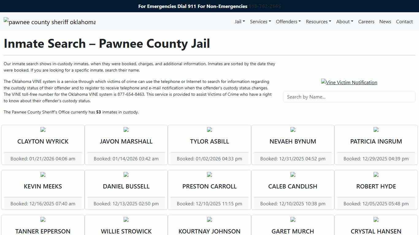 Inmate Search Pawnee County Sheriff's Office